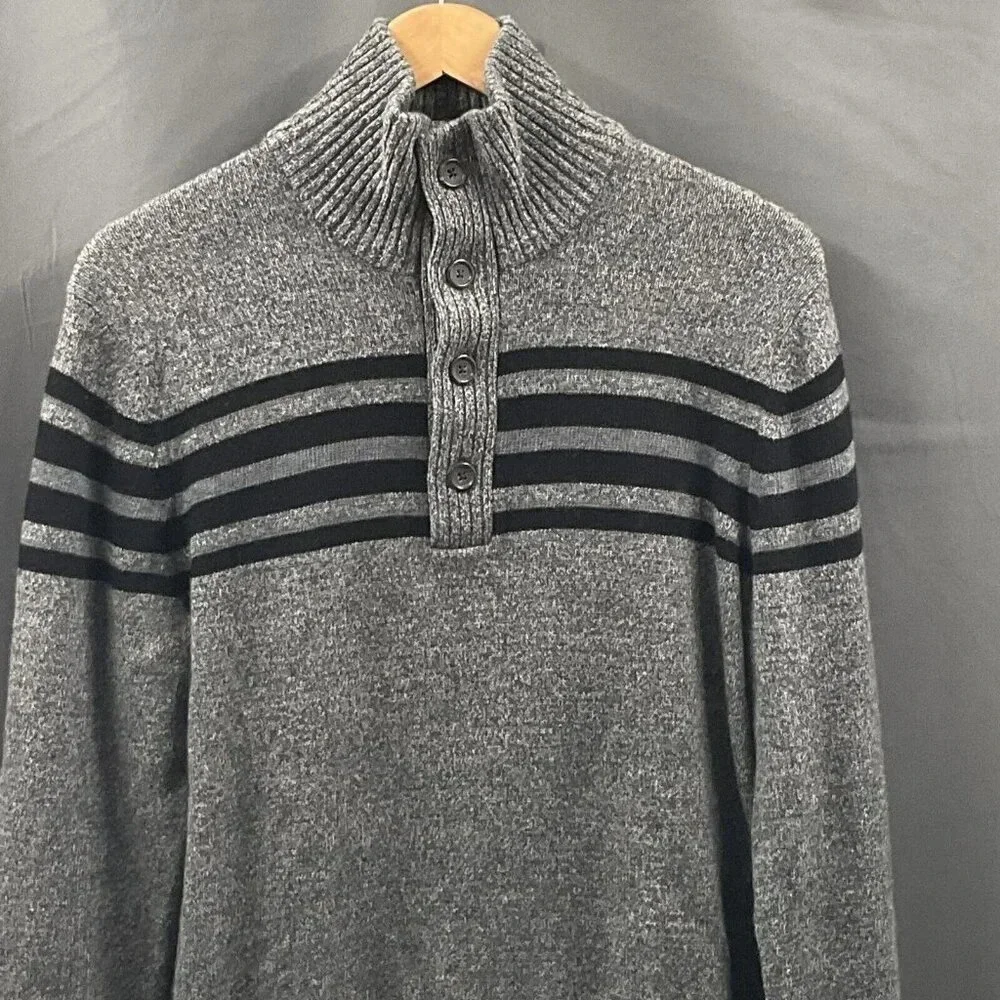 Banana Republic‎ Sweater Men M Merino Wool Italian Striped High Neck Pullover